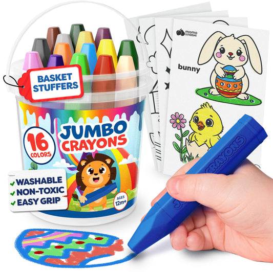 Momo & Nashi jumbo crayons 16pc pack — vibrant toddler colors for creative play.