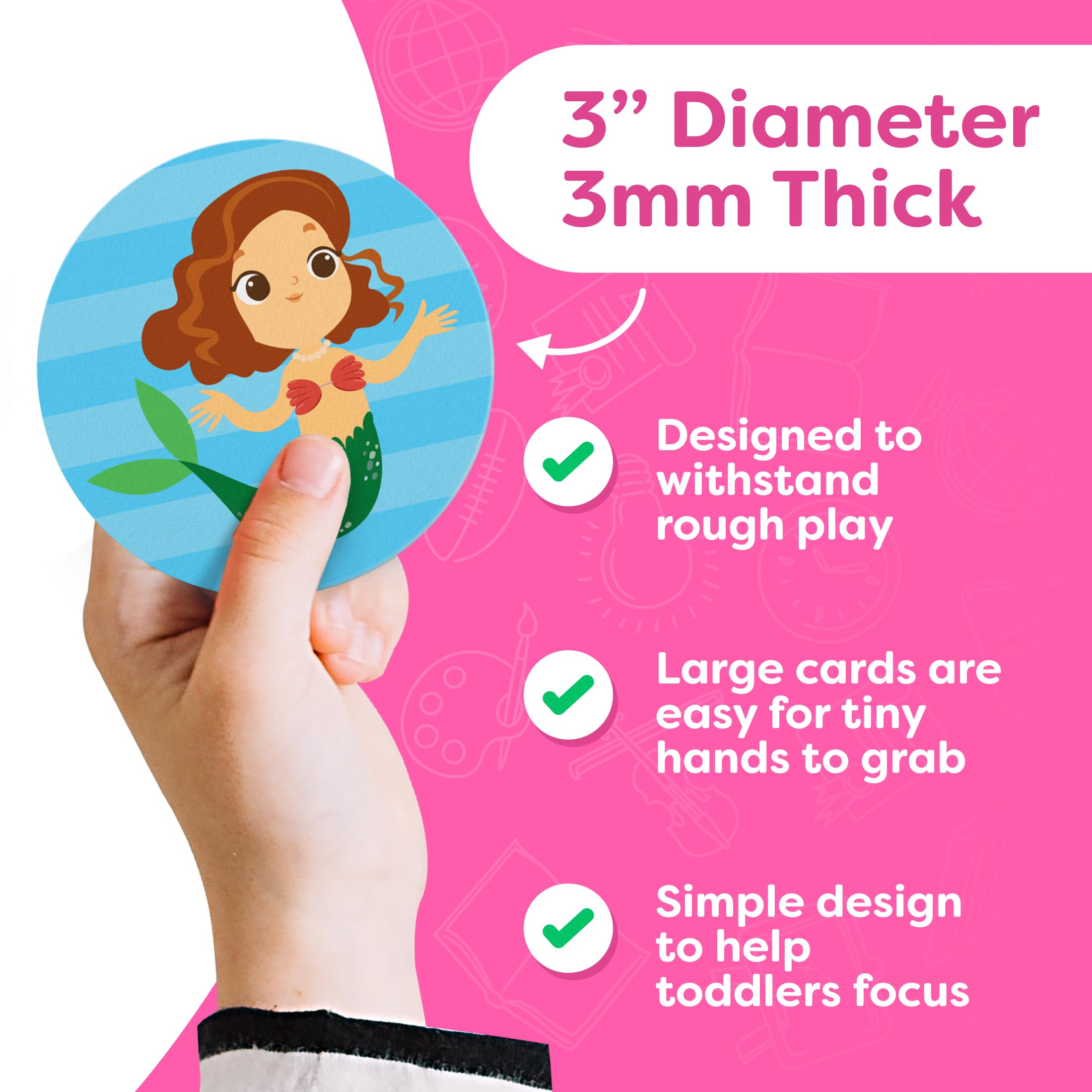 Momo & Nashi mermaid cards measure 3 inches for easy handling by small hands
