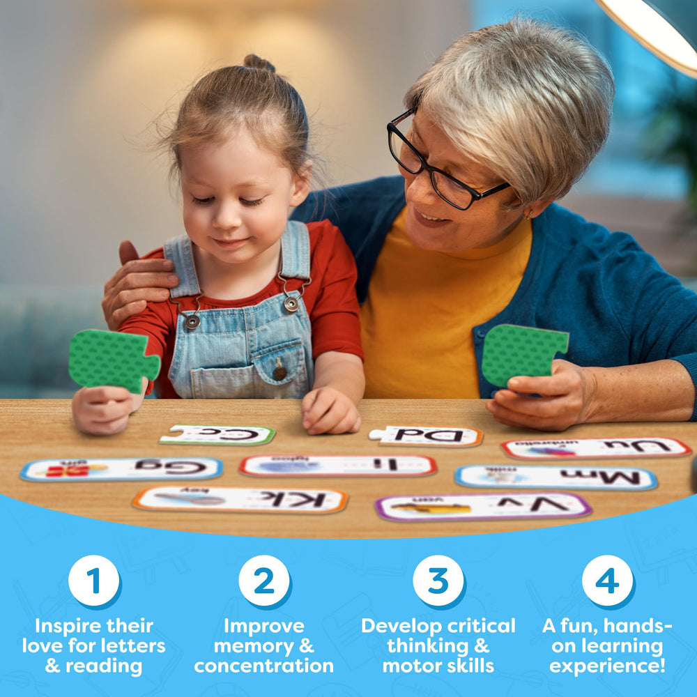 Momo and Nashi portable alphabet puzzles for cars, planes, and restaurants.