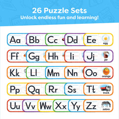 Momo and Nashi self-correcting puzzle cards highlight letters matching with pictures.