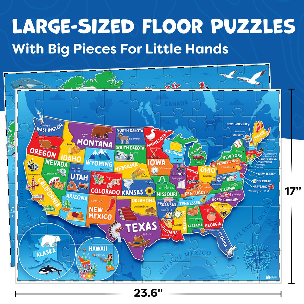 Momo & Nashi USA map puzzle 145pc aids state shapes and capitals recognition.