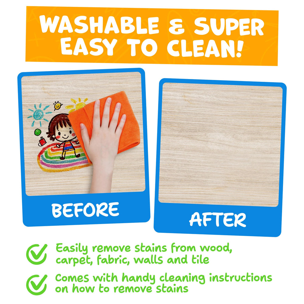 Washable finish on Momo & Nashi crayons cleans easily from skin and fabrics.