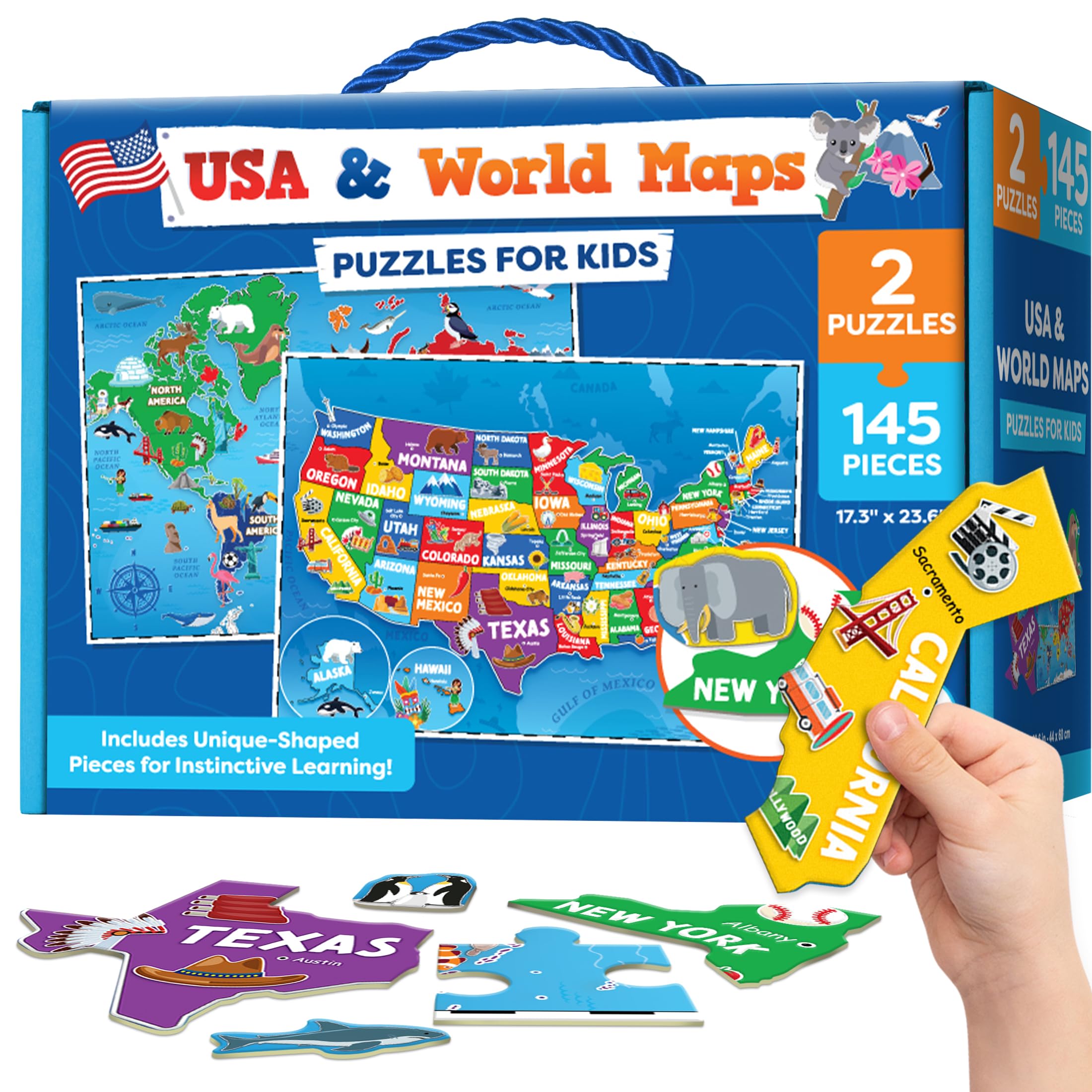 Momo & Nashi world map puzzle 145pc promotes geography learning through hands-on play.