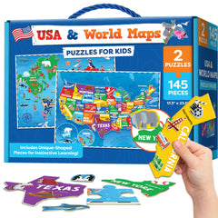 Momo & Nashi world map puzzle 145pc promotes geography learning through hands-on play.