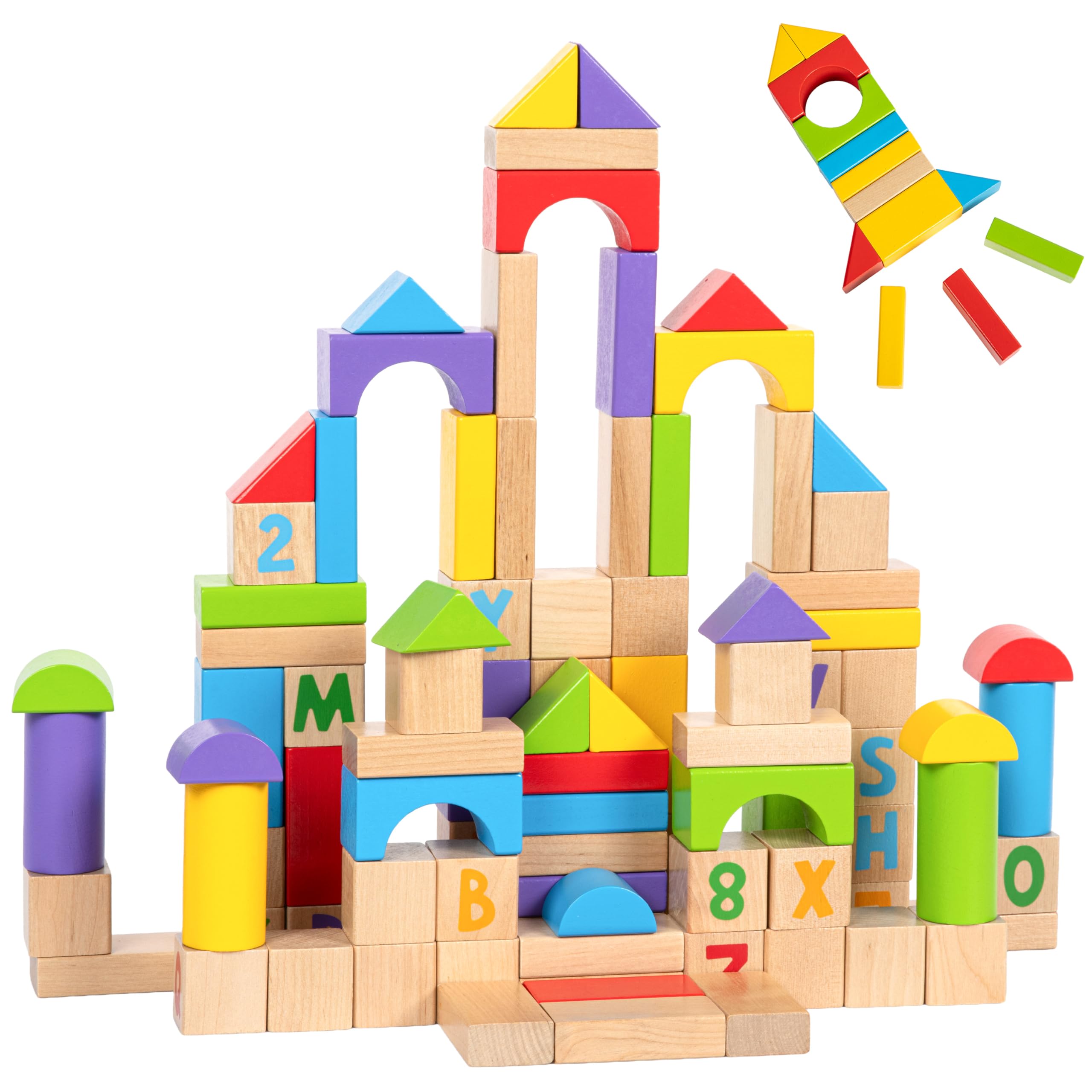 MOMOARI alphabet and number wooden blocks set for learning letters and numbers.