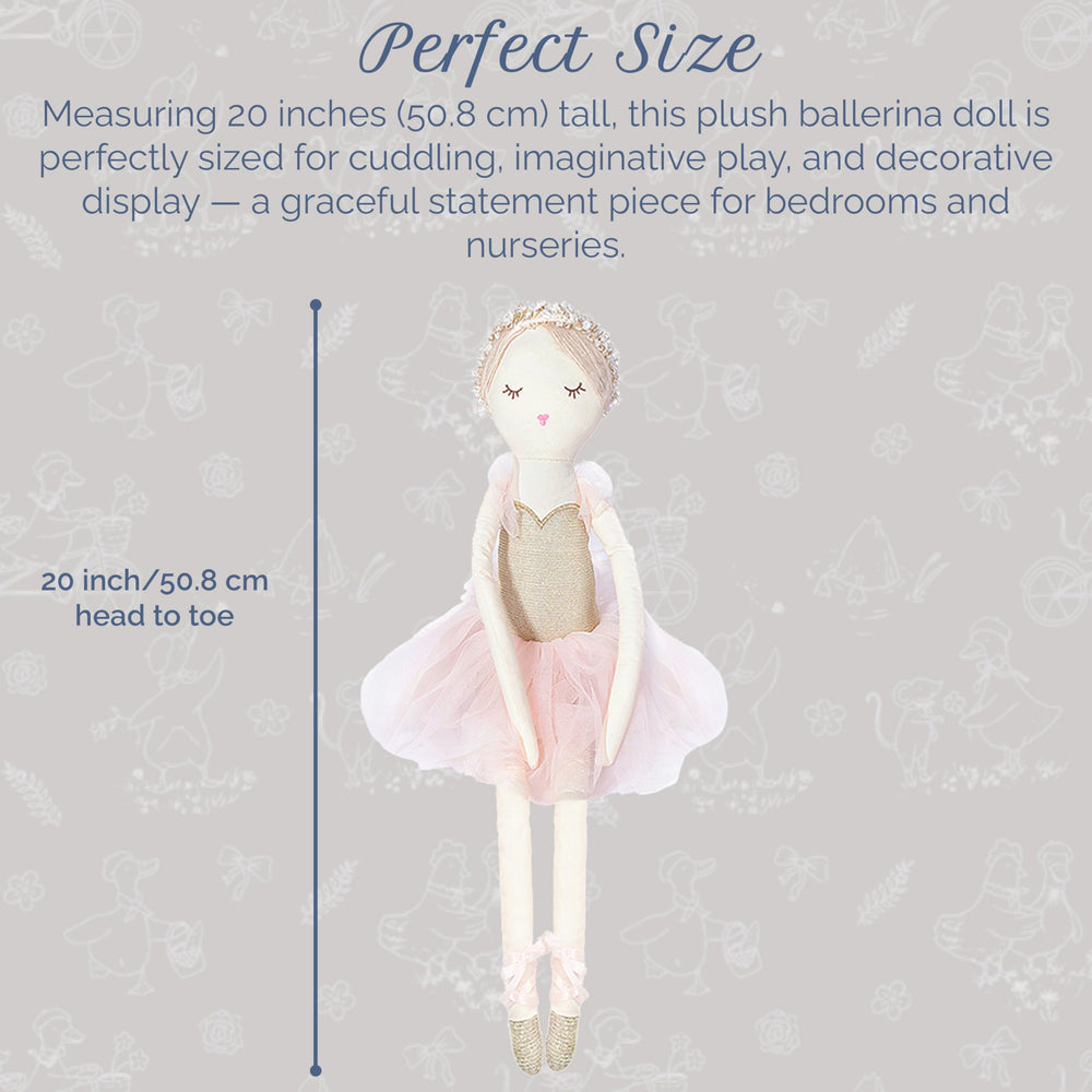 MON AMI Ballerina doll embroidered bodice adds charm for everyday cuddles and pretend performances.