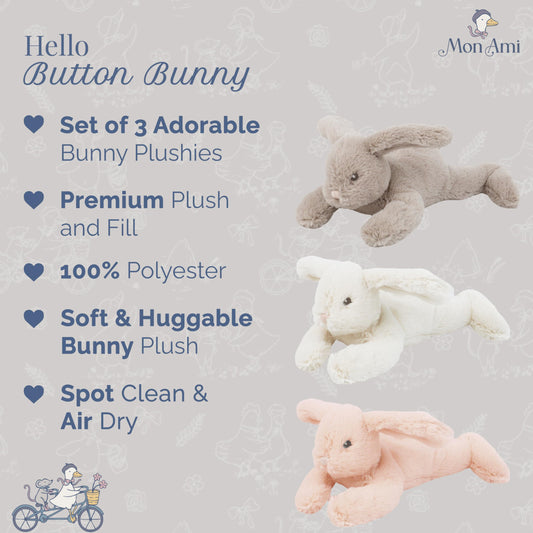 MON AMI Button Bunny Plush close-up reveals soft, fluffy texture ideal for hugs.