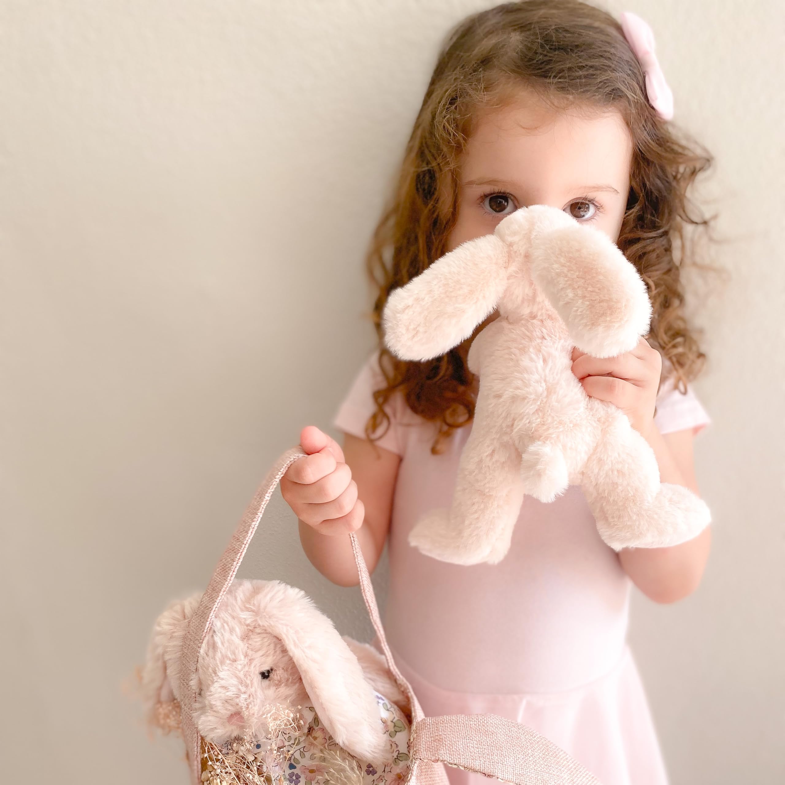 MON AMI Button Bunny Plush measures 7 x 4 x 2 inches for tiny hands.