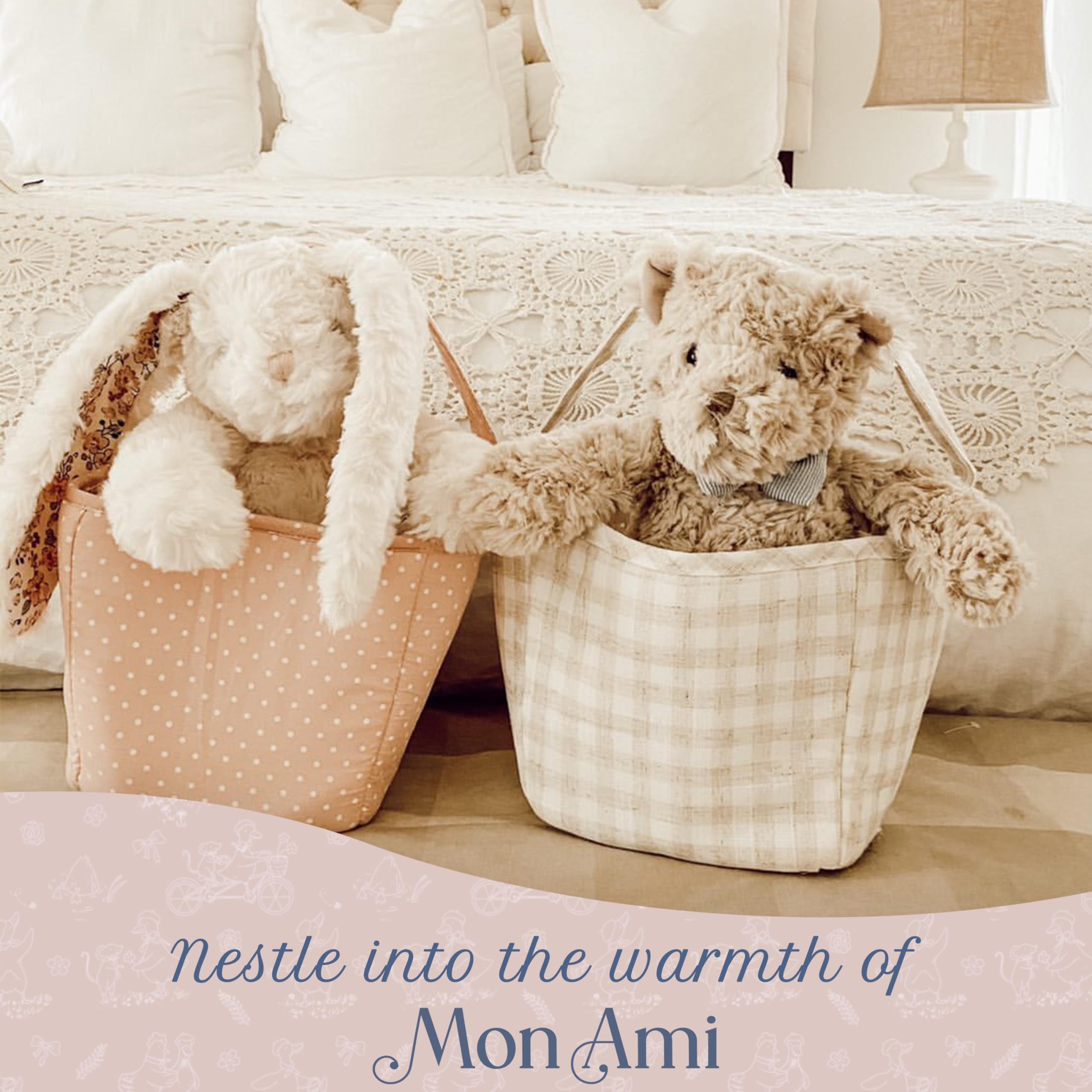 MON AMI Faith bunny at 13 inches, a charming shelf or bed companion.