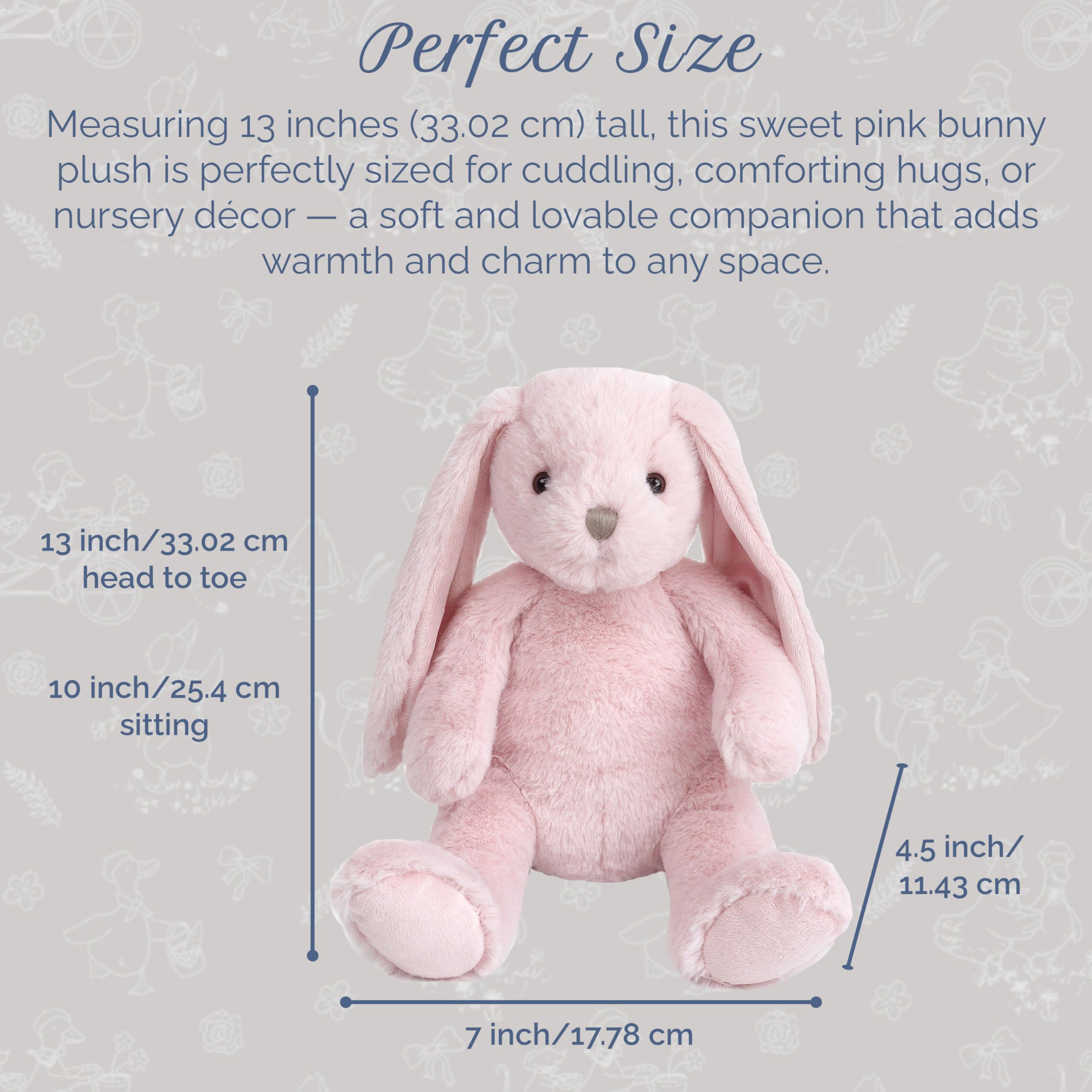 MON AMI Rosie the Bunny plush shows embroidered face detail for a friendly, trusted companion.