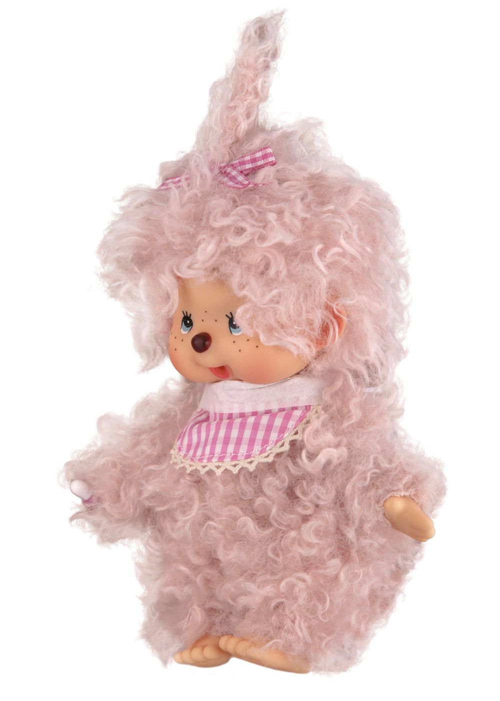 Monchhichi closeup of fluffy fur detail showing premium quality.