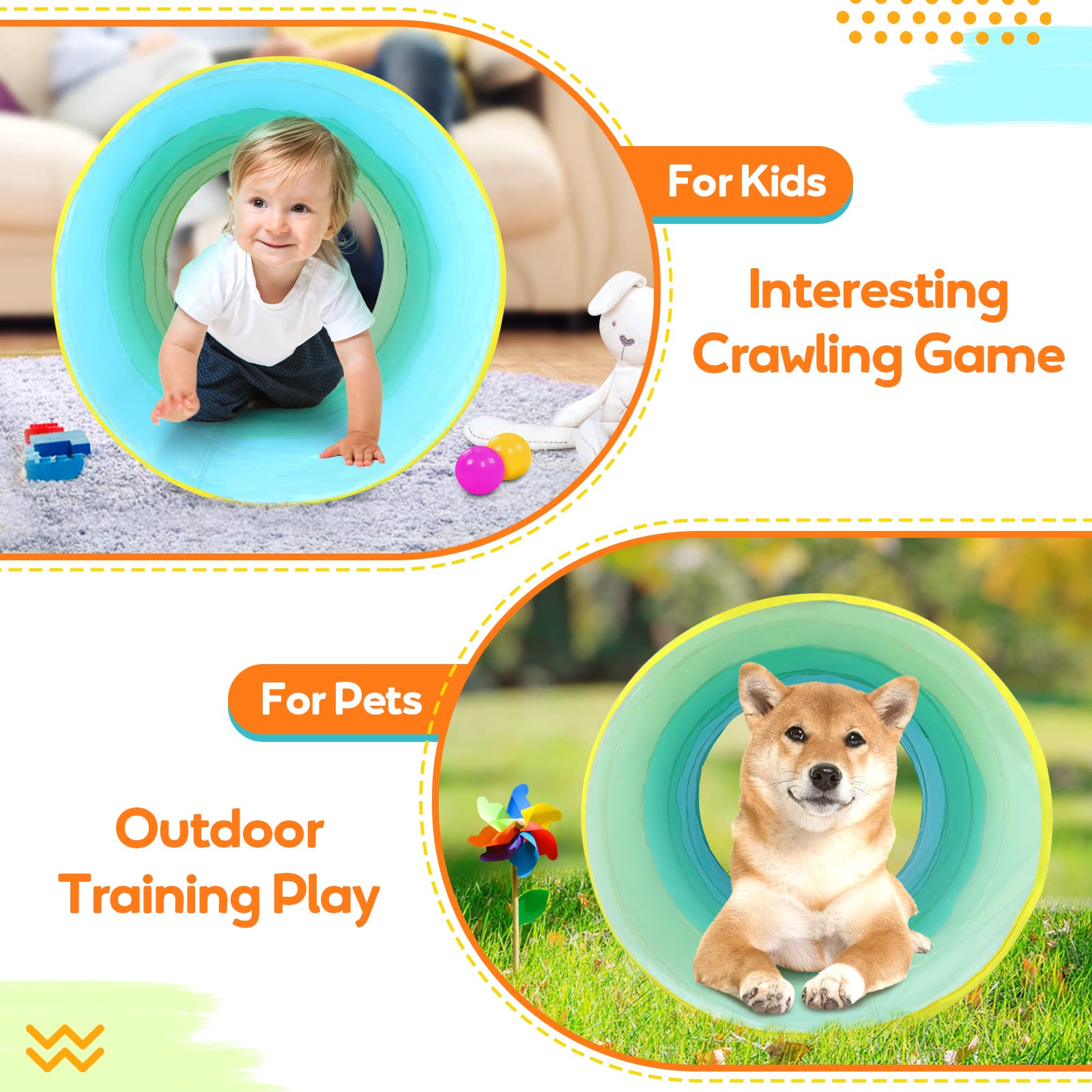 Moncoland tunnel color burst features bright yellow, green, and blue design.
