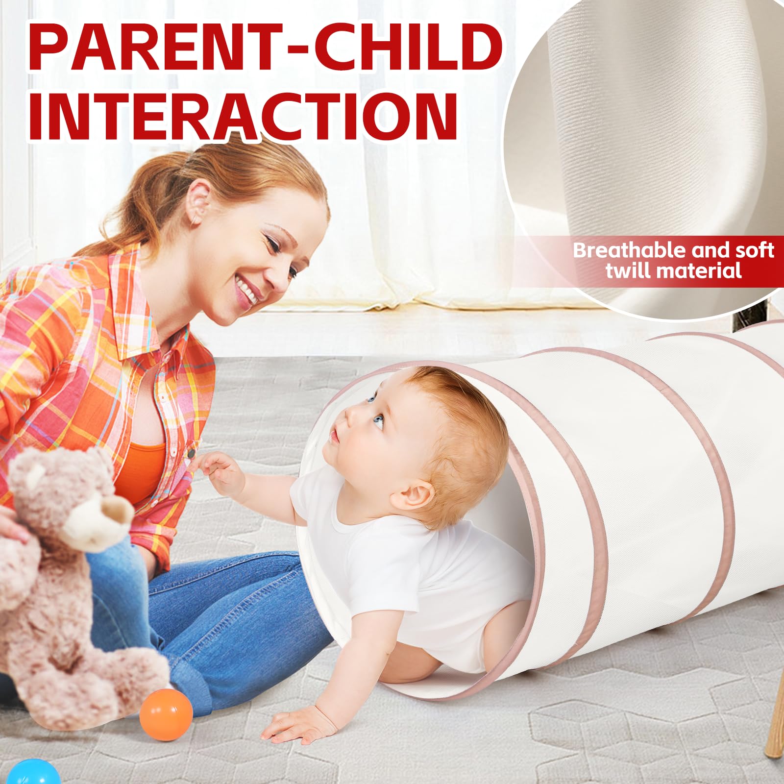 Moncoland kids tunnel soft twill material for durable play