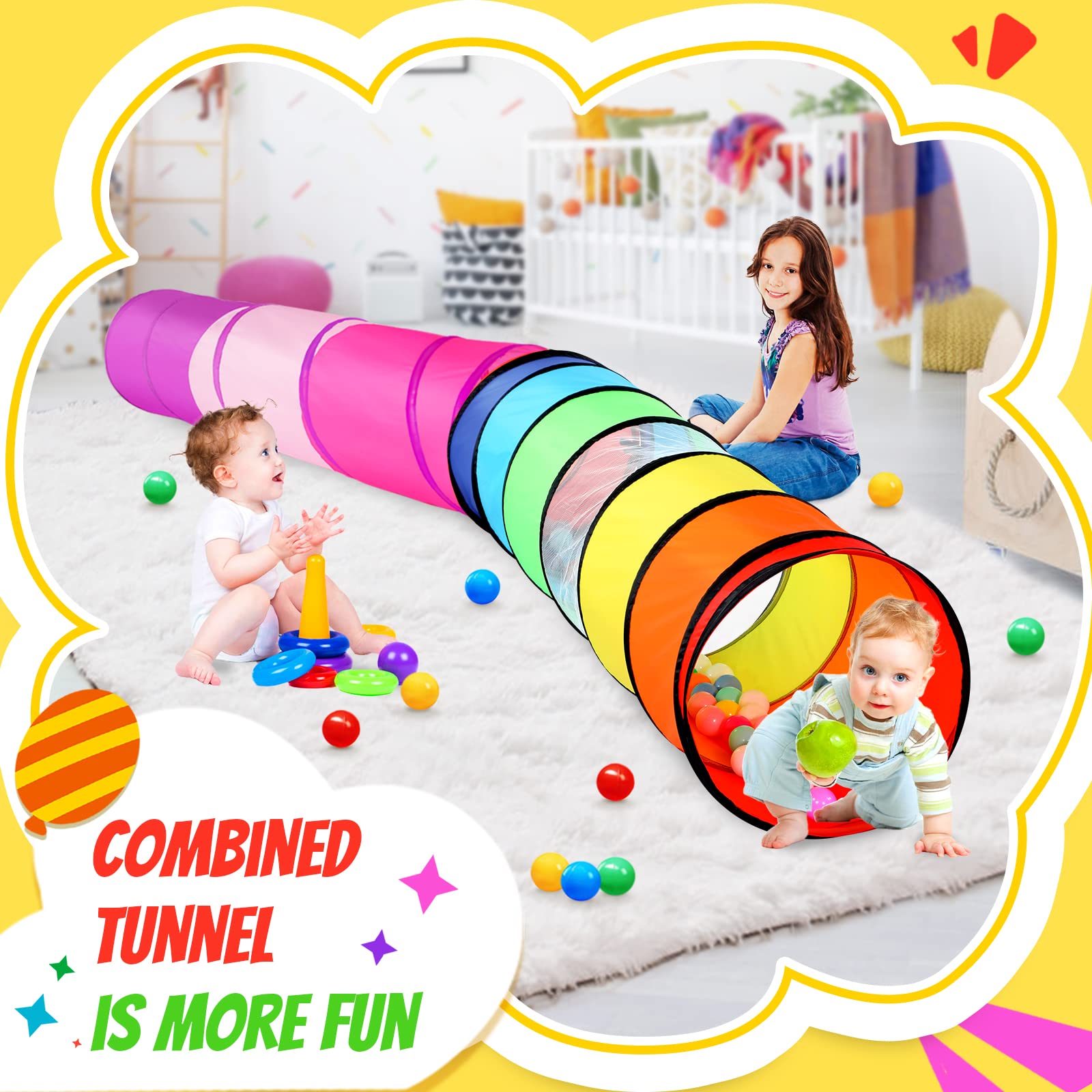 Moncoland pink tunnel full length promotes colorful, cozy crawling sessions