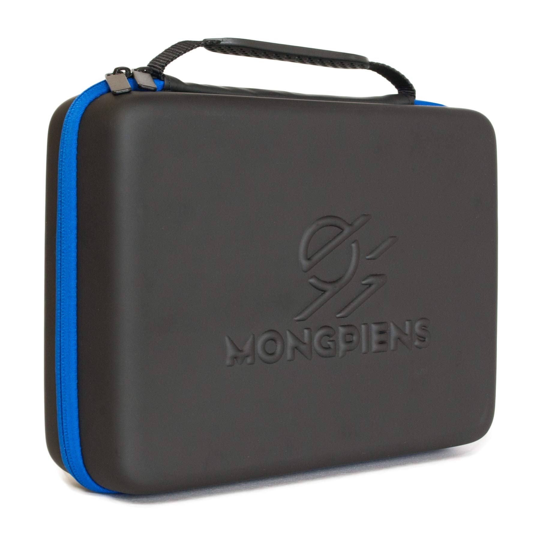 MONGPIENS Battling Tops Case open with foam slots protecting tops and launcher.
