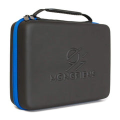MONGPIENS Battling Tops Case open with foam slots protecting tops and launcher.