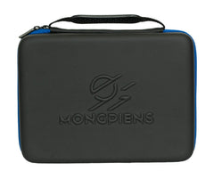 MONGPIENS Battling Tops Case being carried with shoulder strap for travel.