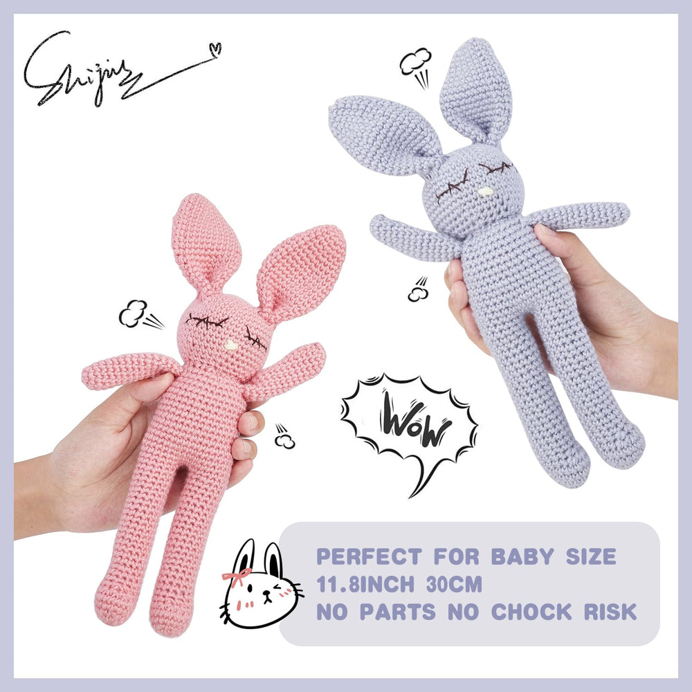 Moni's Choice 11-inch crochet bunny, lightweight cuddle companion.