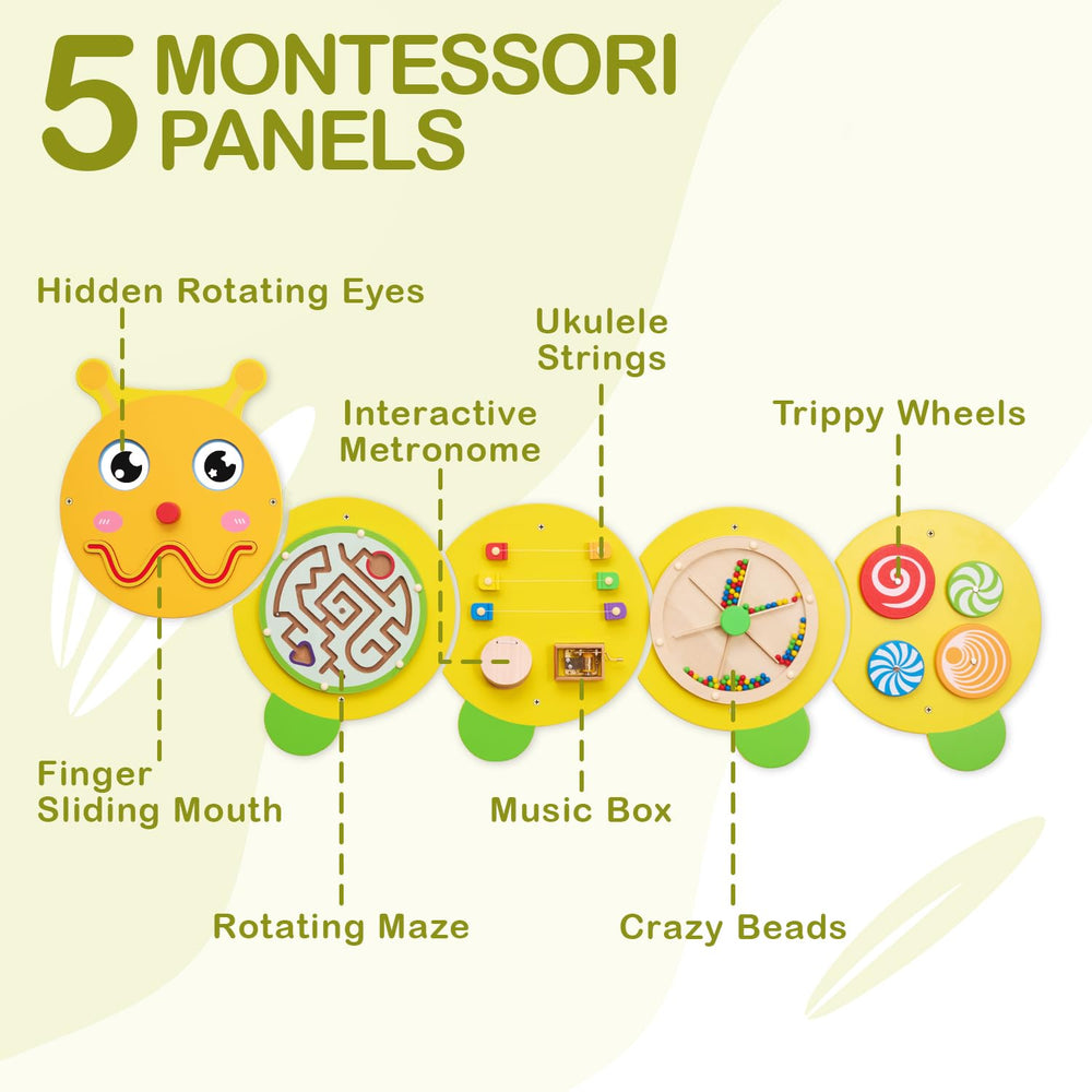Monläurd Caterpillar Sensory Pieces invite exploration of textures and fine motor skills.