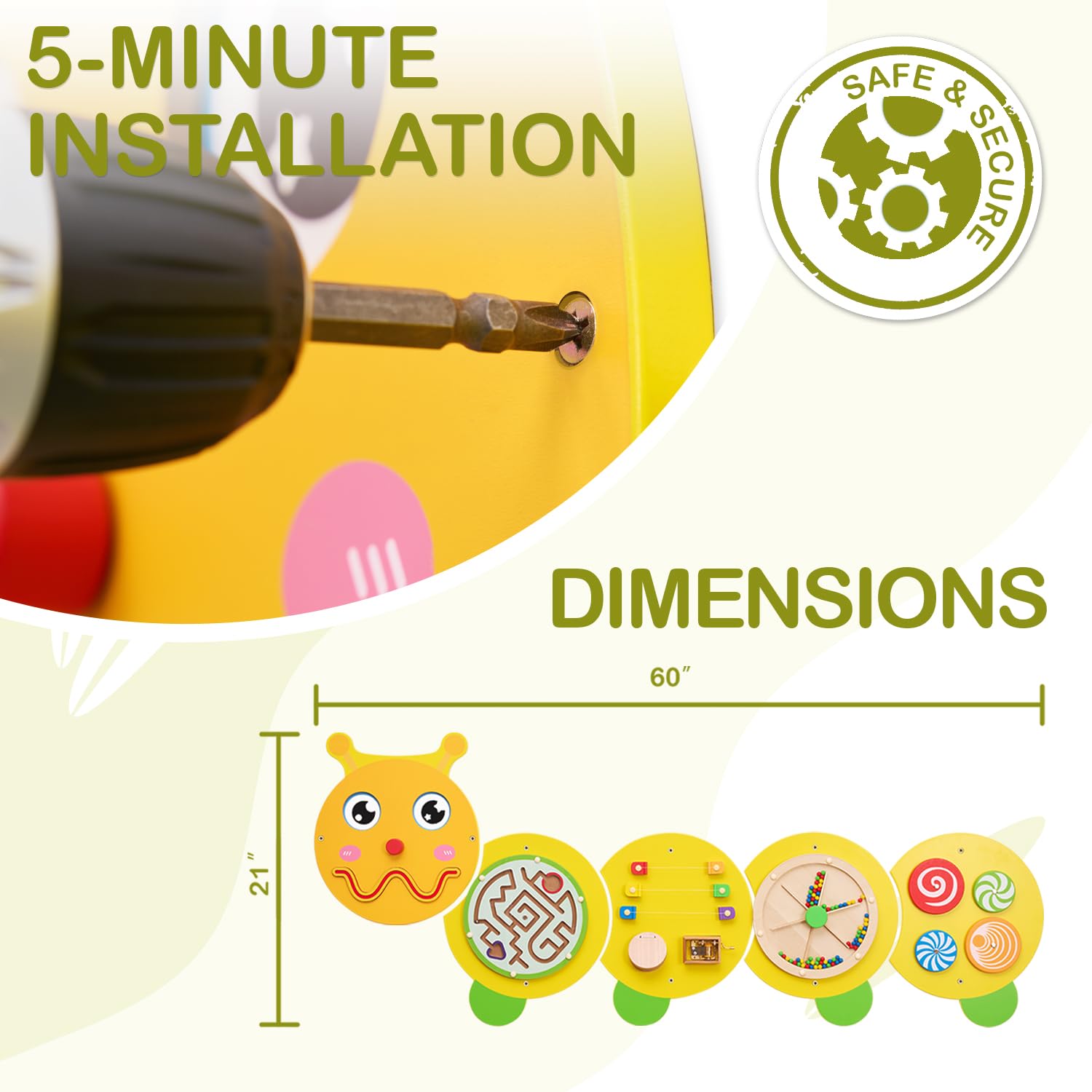 Monläurd Caterpillar Wooden Toy Details showcase durable, kid-safe finishes.