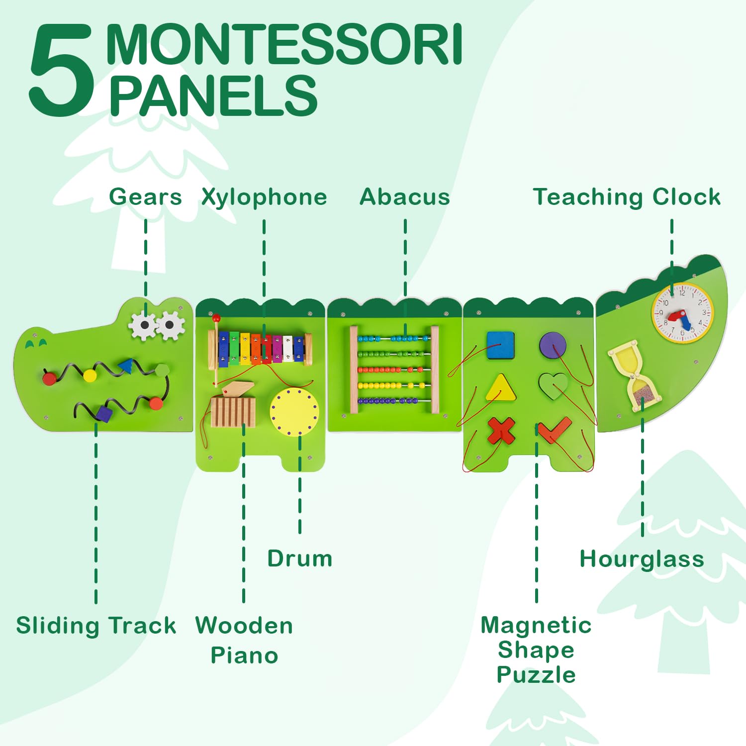 Monläurd Crocodile Busy Board beads and latches boost hand-eye coordination