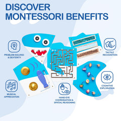 Monläurd Shark Busy Board offers Montessori-inspired activities for language and counting skills.