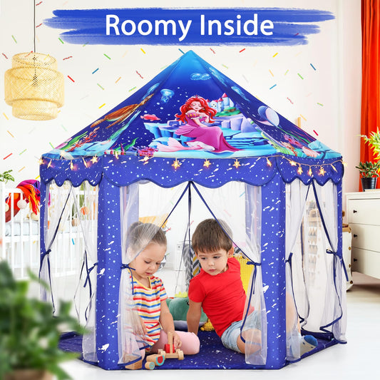 Monobeach blue castle face tent creates a magical play space for kids