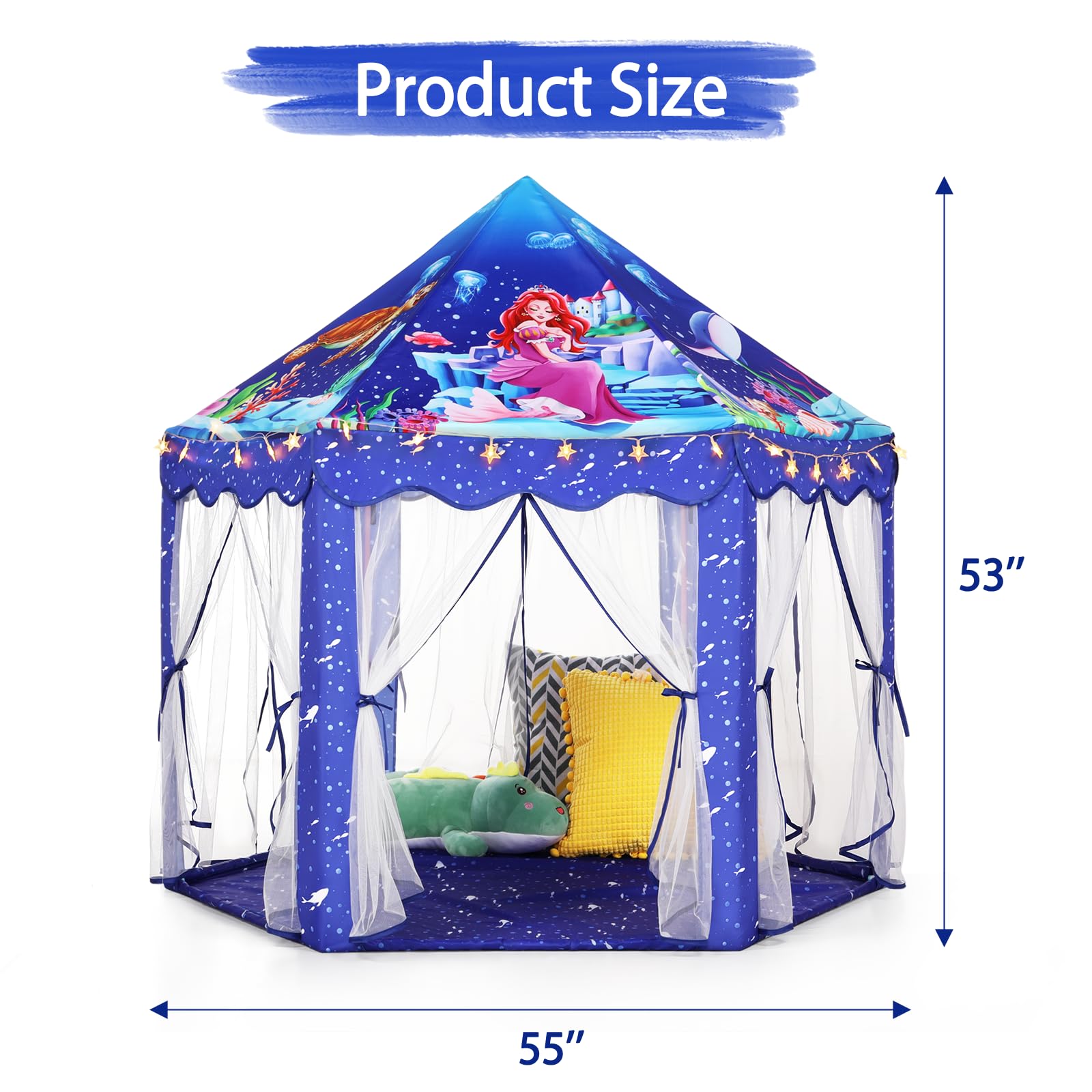 Monobeach Mermaid Princess Tent ready-to-assemble with poles and connectors