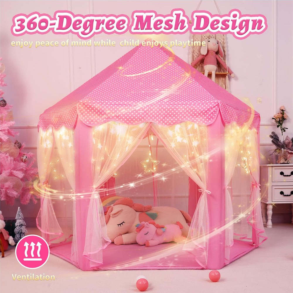 Monobeach Princess Castle Play Tent dimensions 55x53 inches for room planning.