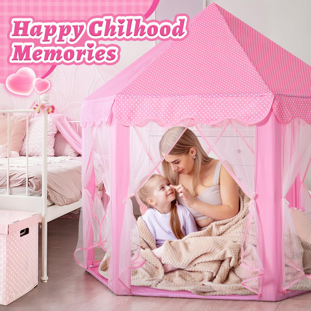 Monobeach Princess Castle Play Tent suitable for indoor and outdoor spaces.
