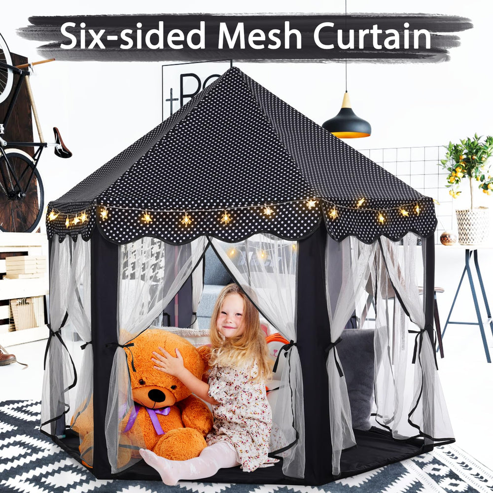 Monobeach Princess Tent measures 55x53 inches for roomy play.