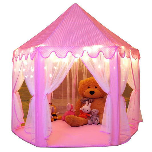Monobeach Princess Tent front view with star lights for cozy indoor play