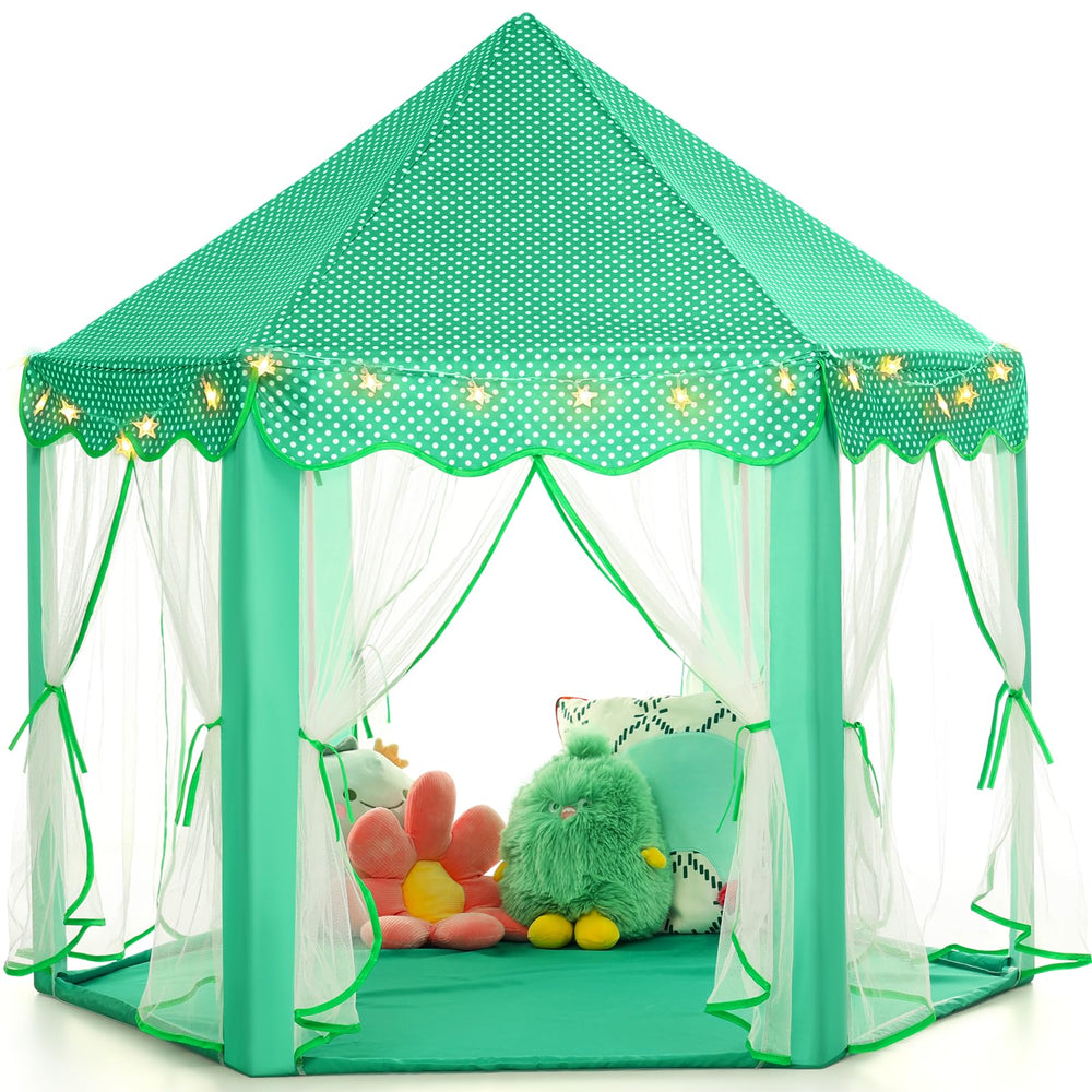 Monobeach Princess Tent green exterior invites imaginative play indoors and outdoors.