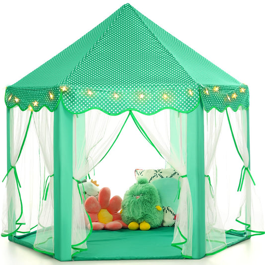 Monobeach Princess Tent green exterior invites imaginative play indoors and outdoors.