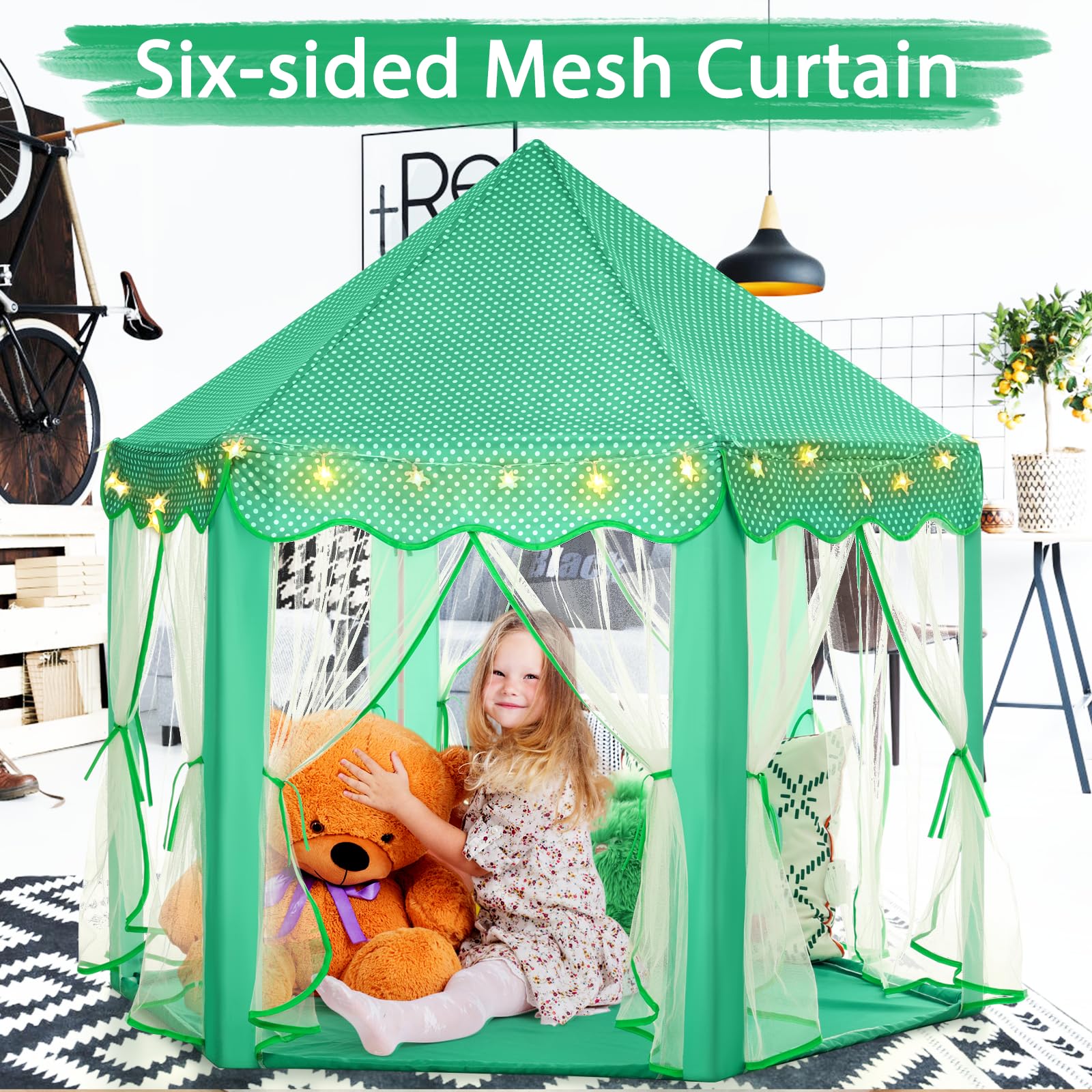 Monobeach Princess Tent interior offers a private magical hideaway for kids.