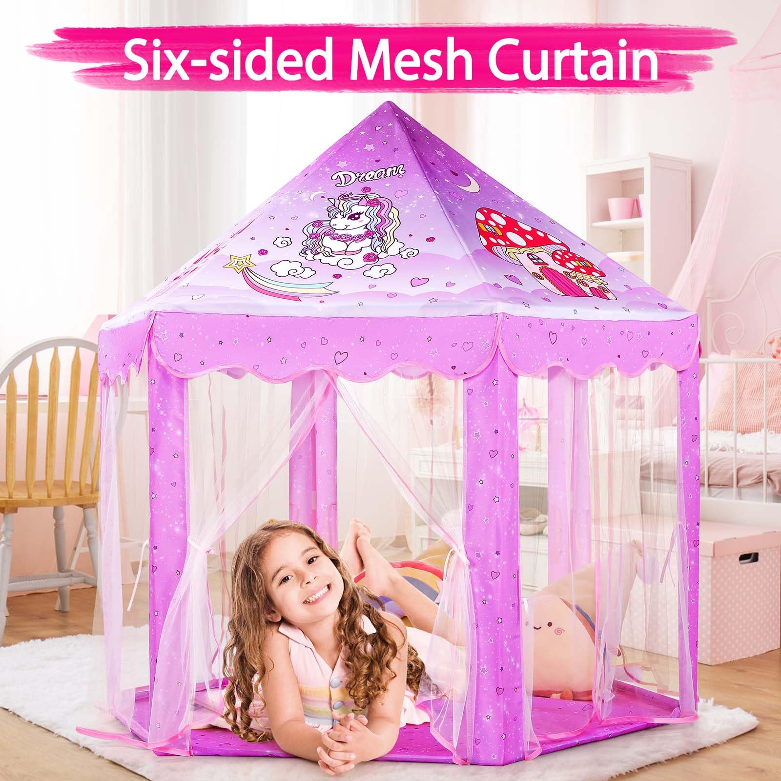Monobeach Princess Tent suitable for indoor and outdoor play spaces.
