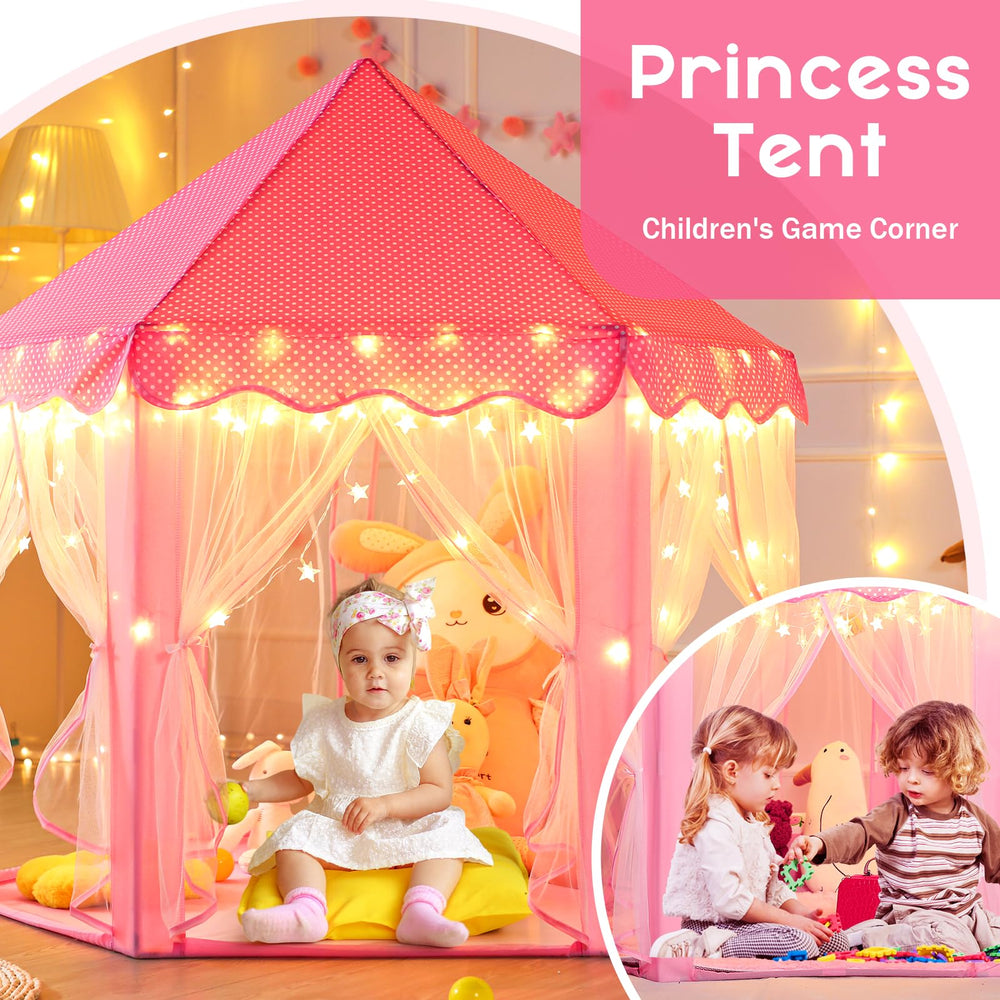 Monobeach Princess Tent packaging showing contents and star lights