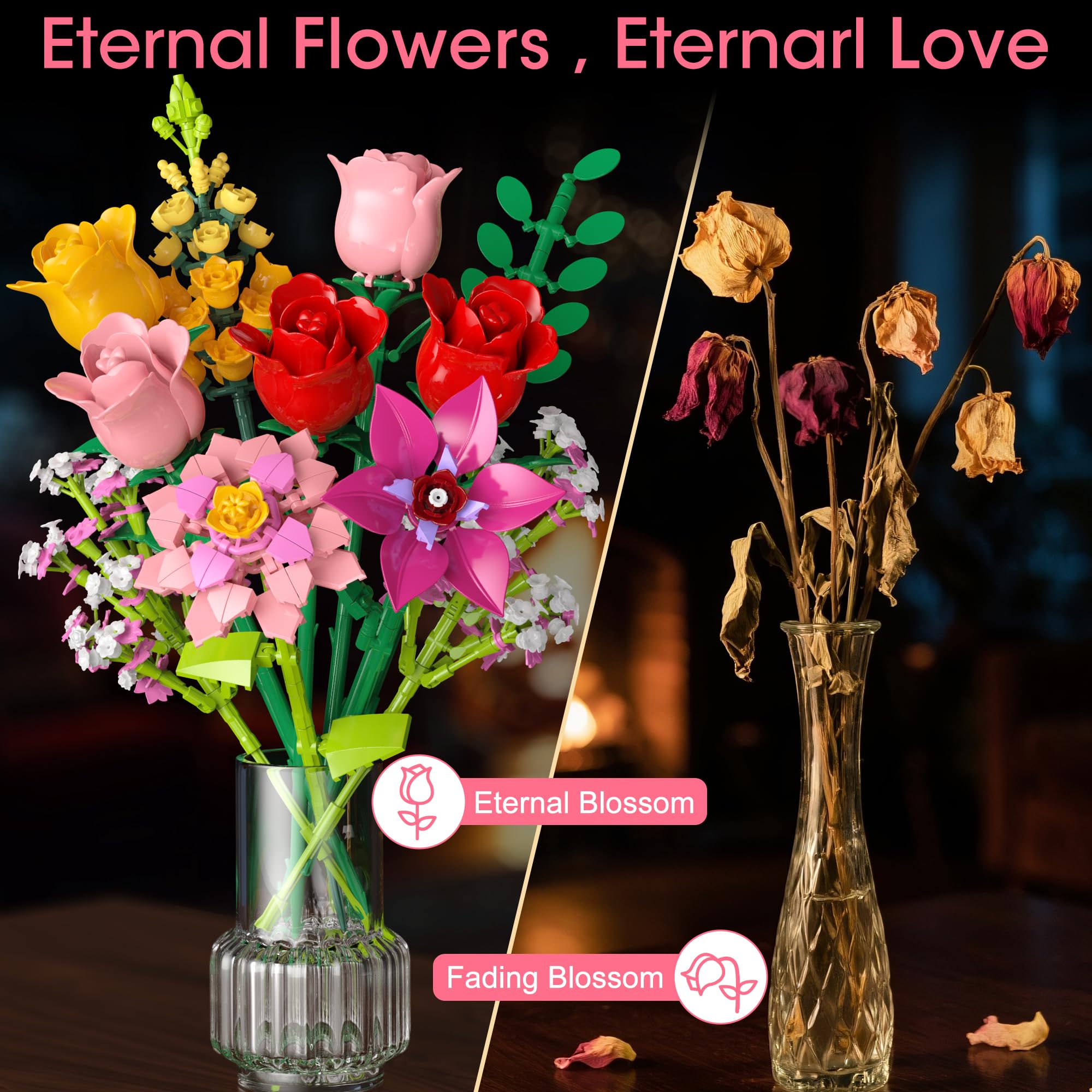 MONOFUN pink roses bouquet element adds decorative flair for gifting.