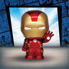 Monogram Iron Man figural bank displayed on a shelf.