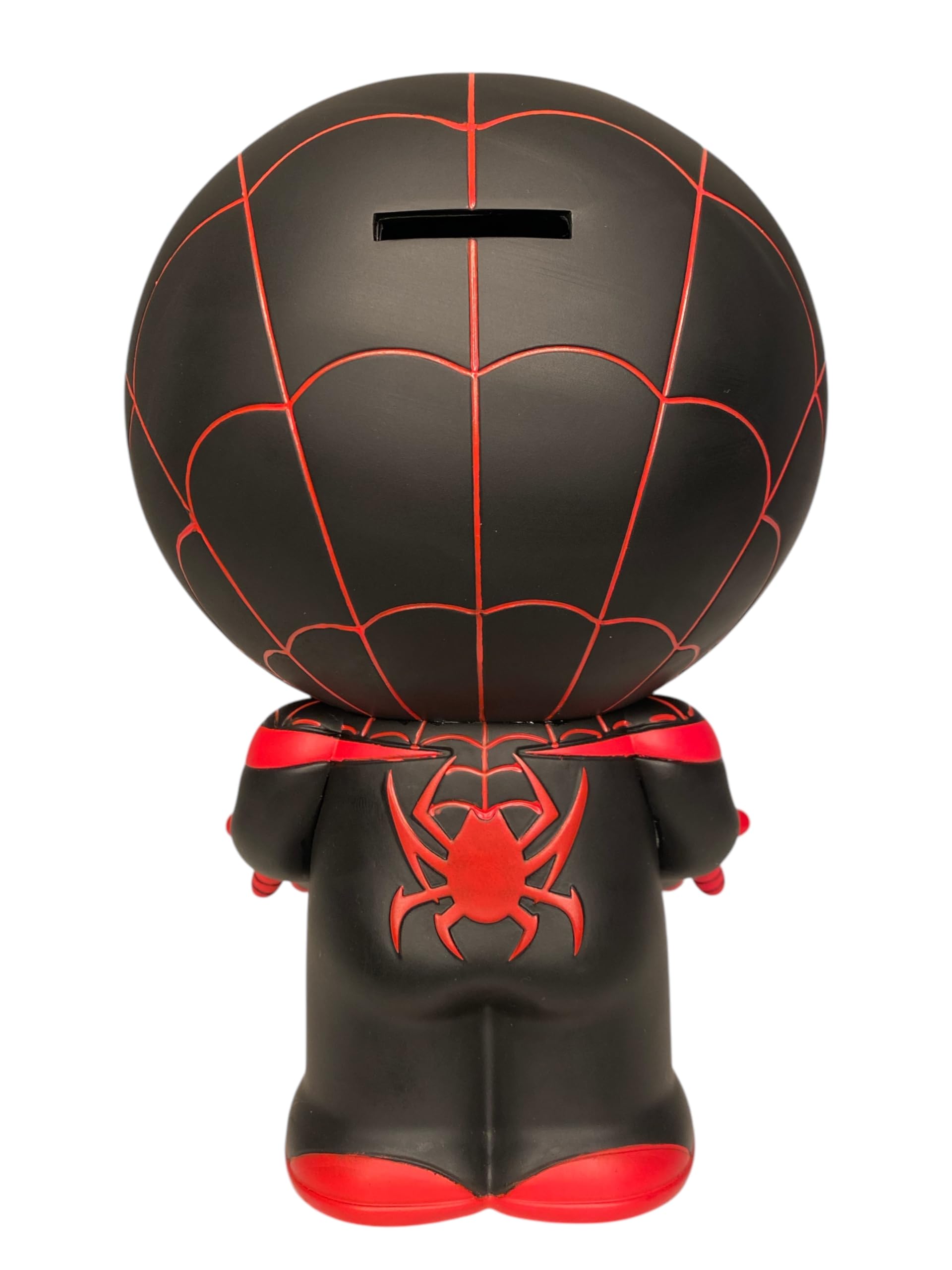 Monogram Spider-Man Miles Morales coin bank side view showcases vivid suit details