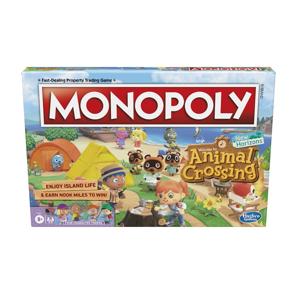 Monopoly Animal Crossing New Horizons tokens on bright game board for family play