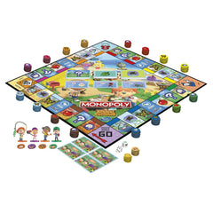 Vibrant island-themed artwork enhances Monopoly Animal Crossing edition components