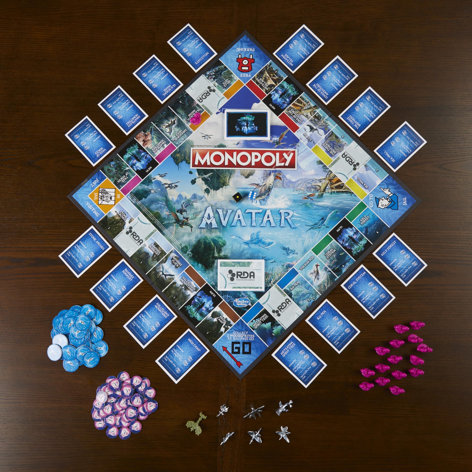 Monopoly Avatar Edition woodsprites currency on board adds thematic scoring.