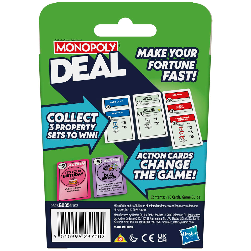 Monopoly Deal card game travel-friendly design fits on the go play.