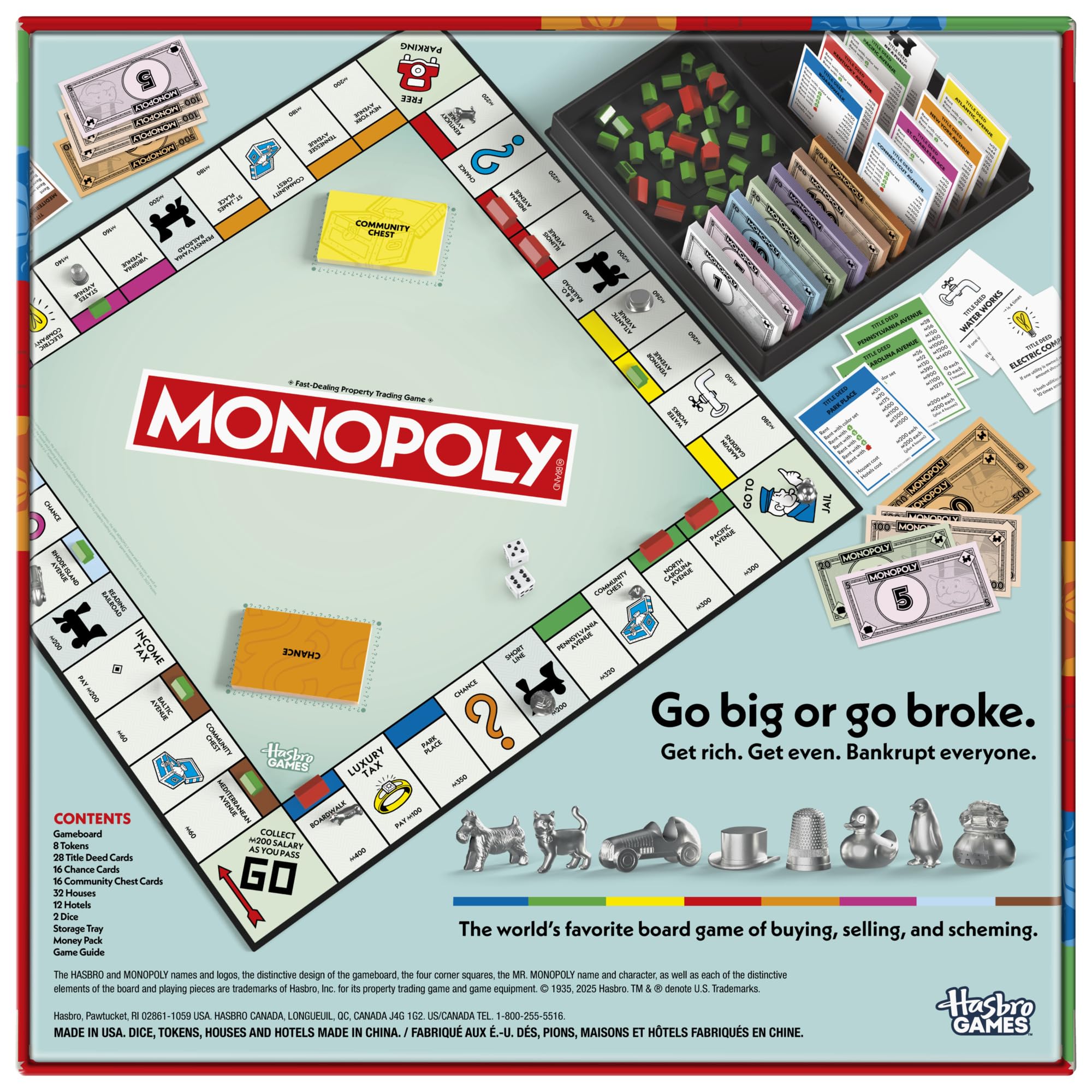 Monopoly eight metal tokens offer easier handling and a tactile playing experience.