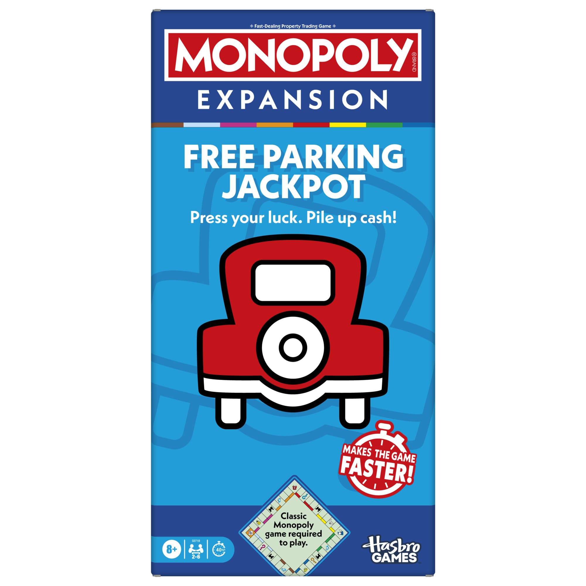 Monopoly Free Parking Jackpot Expansion box ready for family game night.