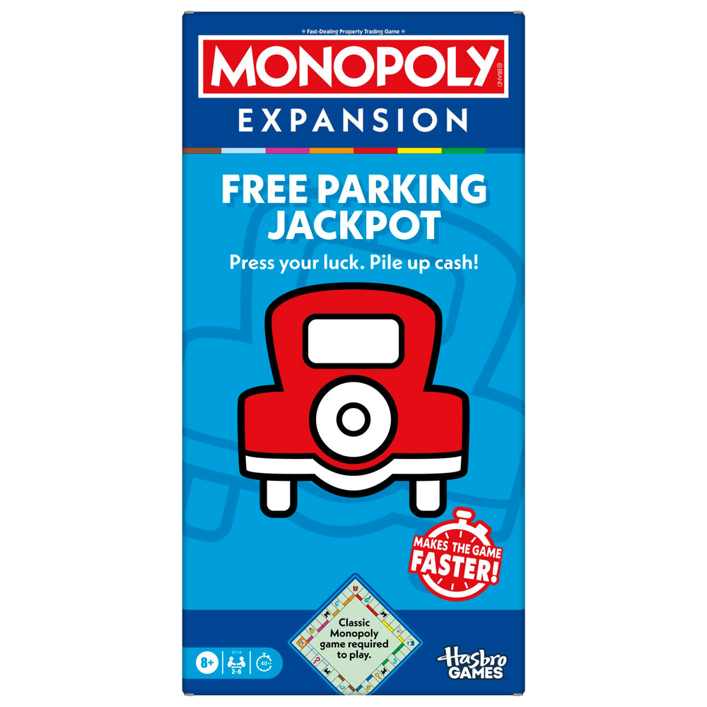 Monopoly Free Parking Jackpot Expansion box ready for family game night.