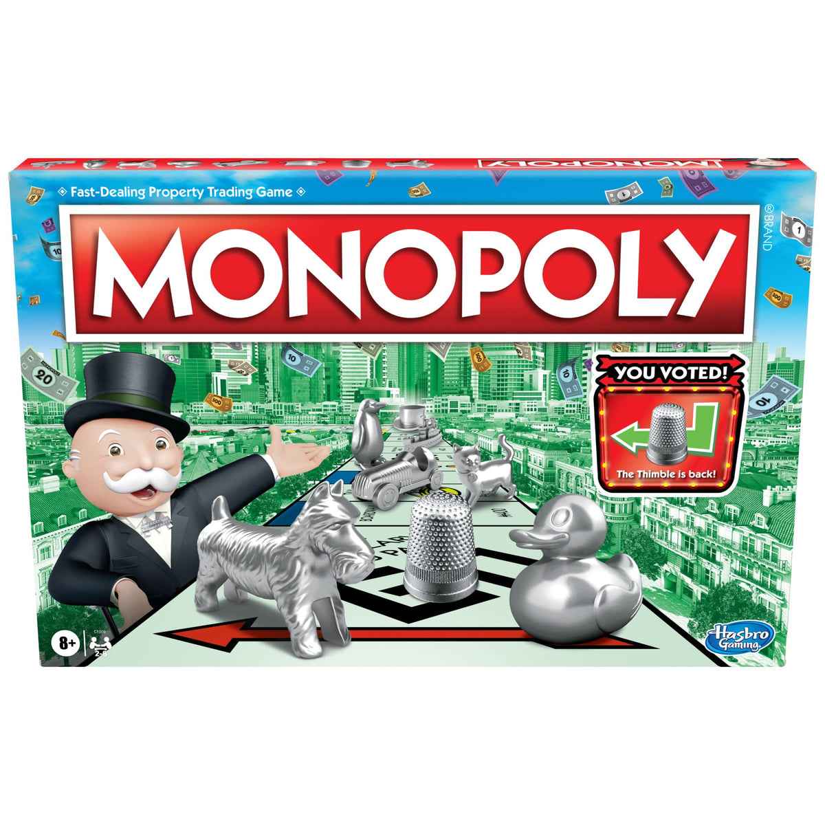 Monopoly game box front displays branding for family game night