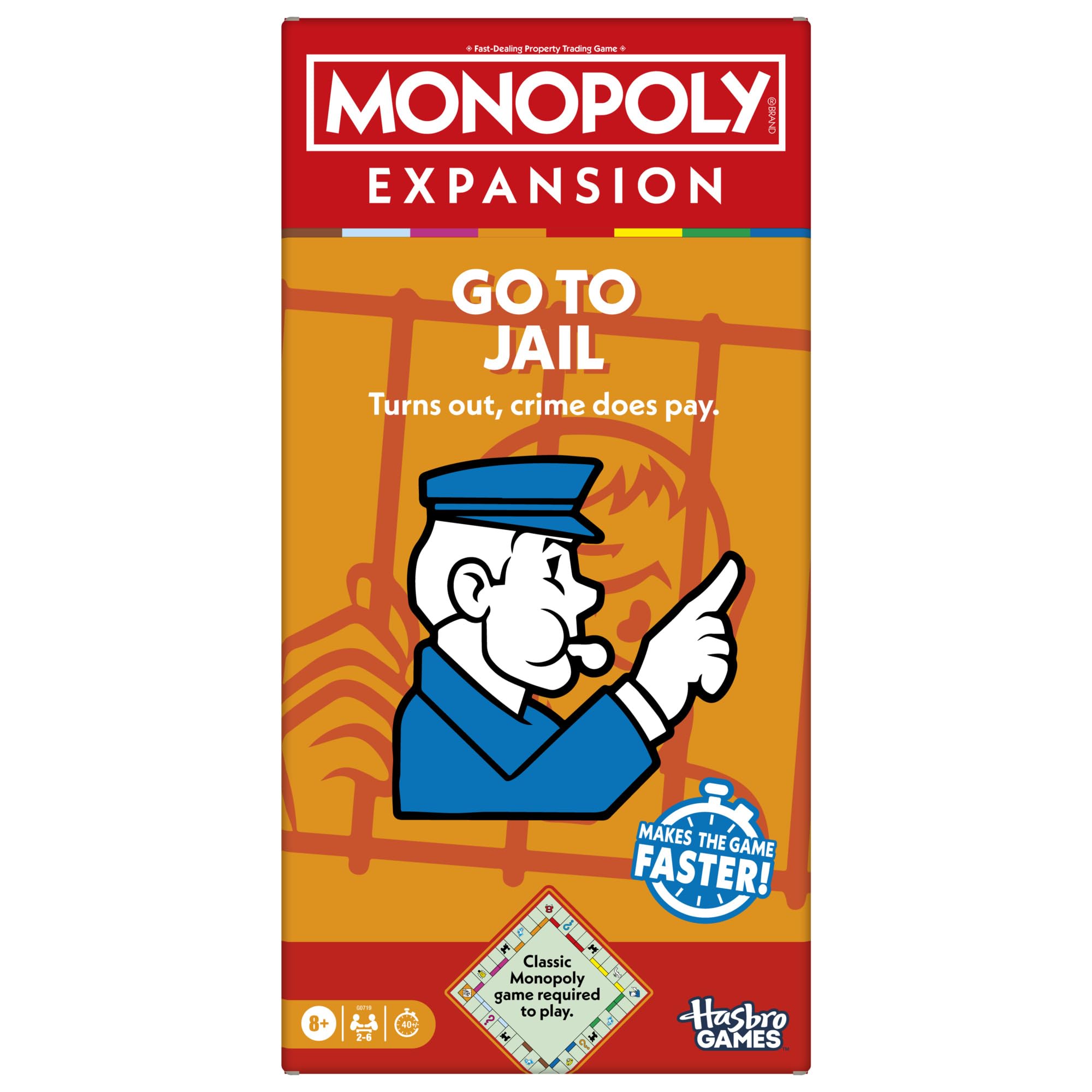 Monopoly Go to Jail Expansion attachment on classic board for quicker play