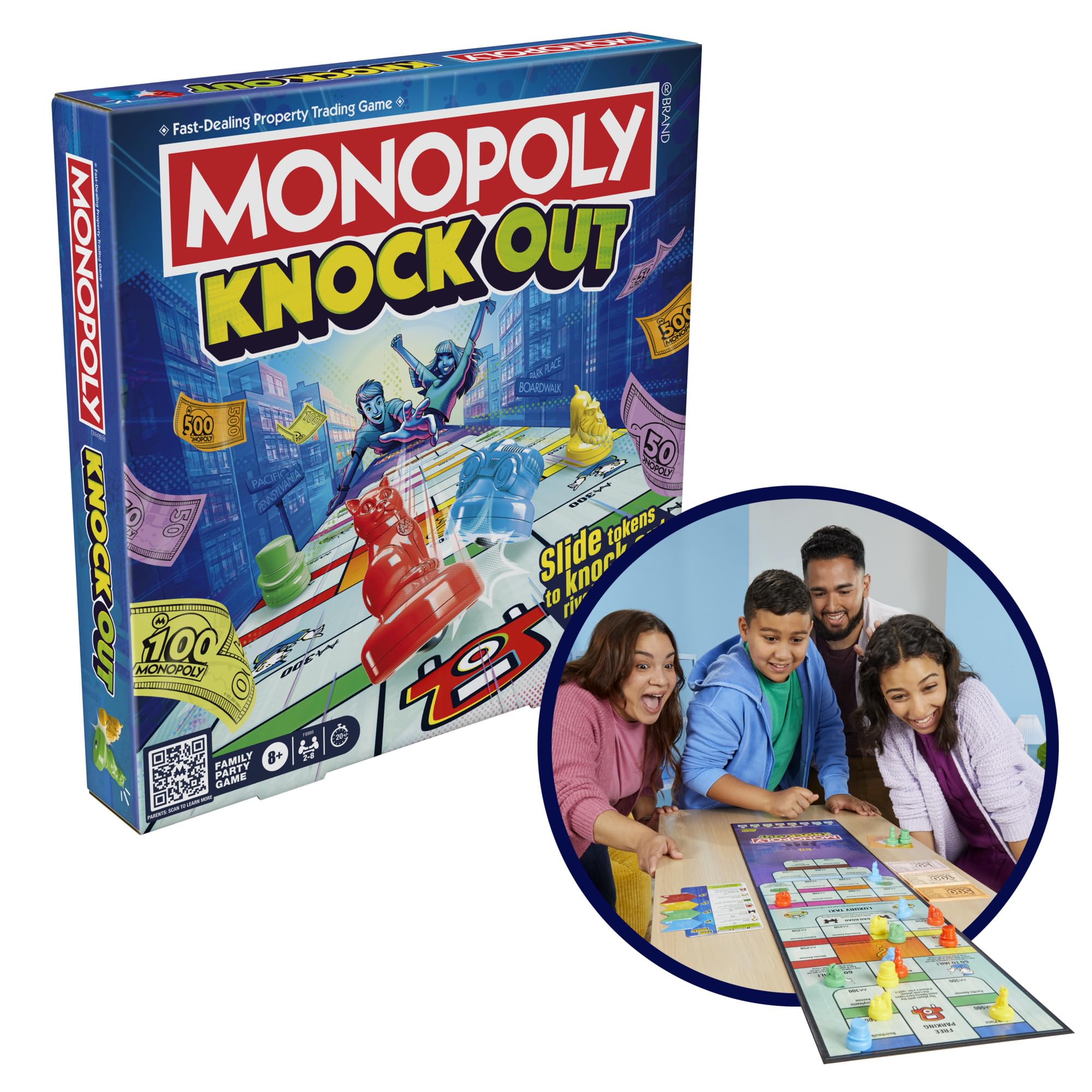 Monopoly Knockout supports 2 to 8 players for inclusive family games